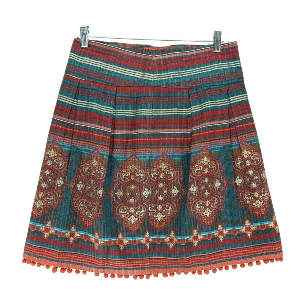 Kenzie Girl Linen Blend Pleated Skirt‎ Pom Pom Hem Size 5 Cotton/Linen
